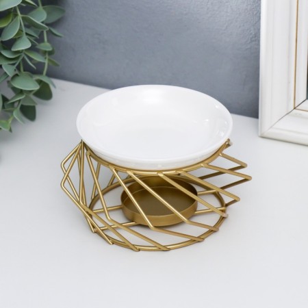 Aroma lamp metal, ceramics "Geometry Weaving" gold 7.5x13x13 cm