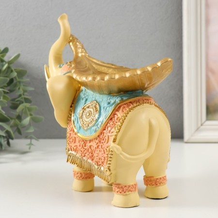Polystone souvenir "Beige elephant with a gold leaf on the back" 19.3x11x19 cm-1