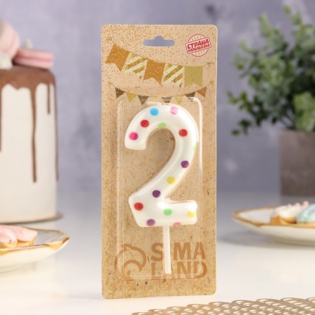 A candle in a cake for a birthday "Confetti", the number "2", a giant, 9 cm-1