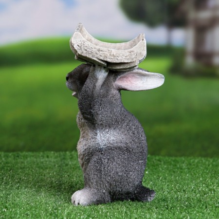 Garden figure "Gray hare with a feeder on the head" 15x13x24cm-1