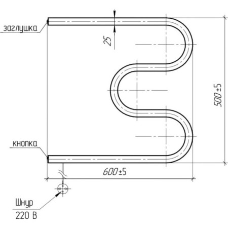 Room electric heating system, M-shaped, 500x600 mm, D = 25-3