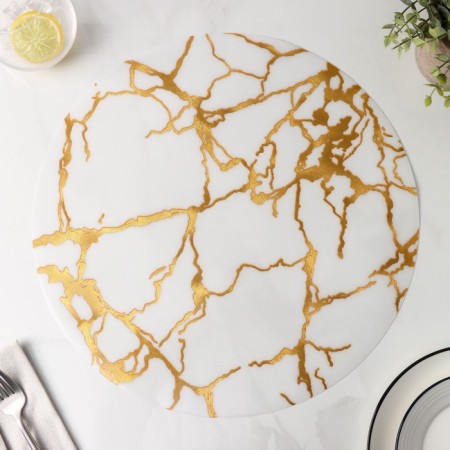 Serving napkin on the table "marble", d = 38 cm, white color-3