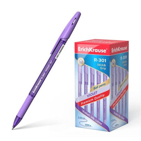 Ballic handle Erichkrause R-301 Violet Stick & Grip, Node 0.7 mm, ink light purple, rubber emphasis, letter line 2000 meters