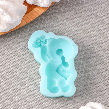 Silicone Mold "Bear with a bouquet", 6.1 × 4.6 × 1.4 cm, turquoise color-1