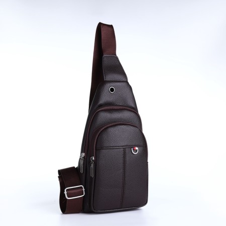 Male sling bag, artificial leather, brown color-1