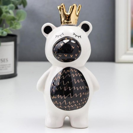 Souvenir Ceramics "Bear in the Crown" white-black with gold 14.5x7x7 cm