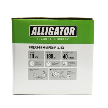 Car compressor "Alligator" AL-400, Metal, 12V, 180W, performance 40 l/min, hose 4 m, adapters for pumping, bag-8