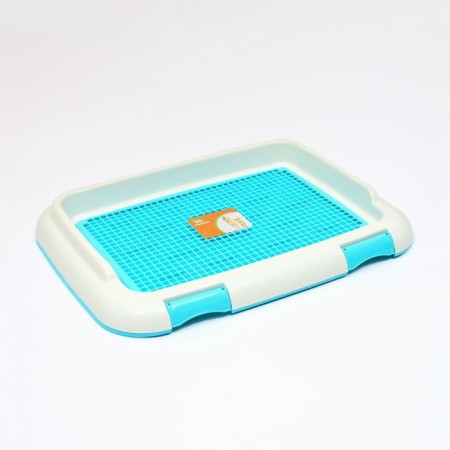 Dog toilet 46.5 x 35.5 x 5.5 cm, with a wall, a removable grate and a column, blue-6