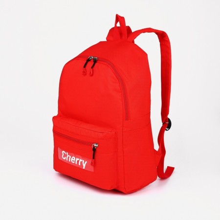 School backpack from textiles on lightning, 3 pockets, red color