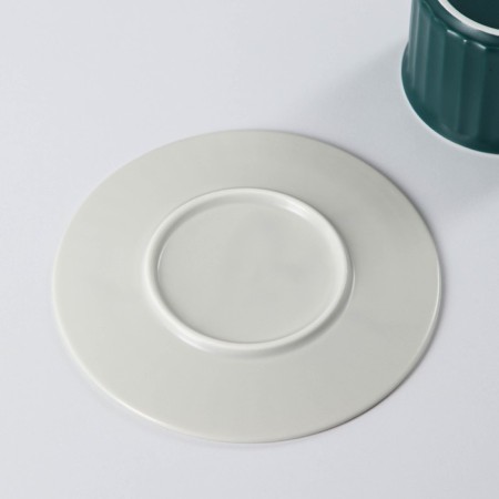 Tea couple ceramic "Profitrol", 3 objects: a cup 180 ml, a saucer d = 13.7 cm, a spoon, the color is green/white-2