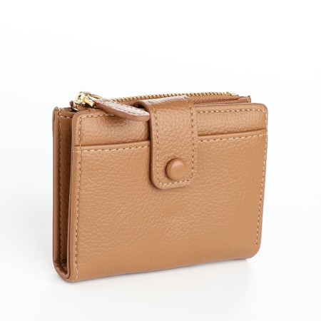 Women's wallet on the button, beige color