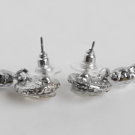 Hanging earrings with rhinestones "Date" blade, white color in silver, 10 cm-6