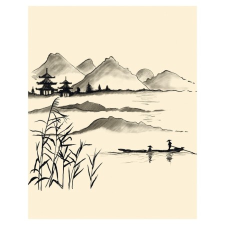 Pillow Board "A boat walk in Japan, decorative, size 16x45 cm-1
