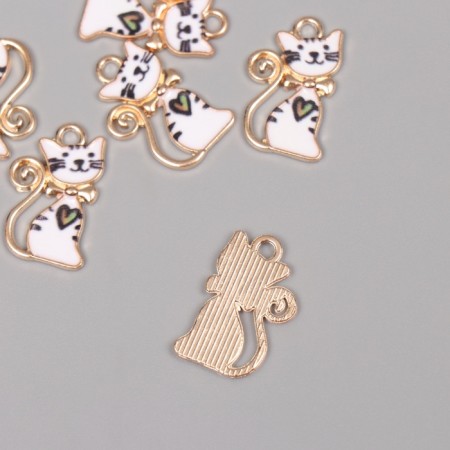 Decor for creativity metal, enamel "White Cat with a heart" 2x1.3 cm-1