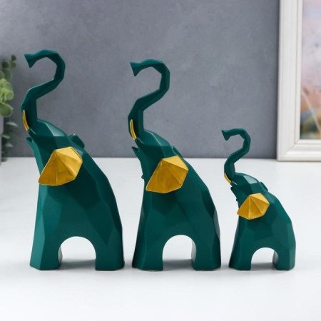 Souvenir Polystone 3D "Green Elephants" Set 3 pcs 13.5x4x7.5 cm 20x5x9.5 cm 21x5x10 cm-3