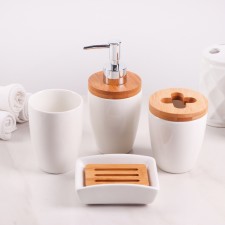 A set of accessories for the Bamboo bathroom, 4 items (soap dish, dispenser, two glasses)