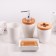 A set of accessories for the Bamboo bathroom, 4 items (soap dish, dispenser, two glasses)