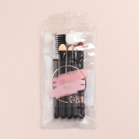 A set of makeup brushes, 5 items, PVC chech, black matte color-4