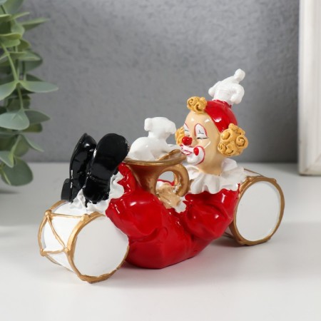 Souvenir Polystone "Clown with a puppy, lies on the drums" White-red 14x5x8.5 cm-3