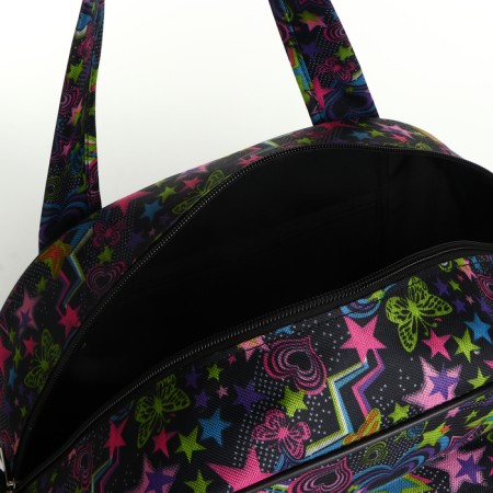Road bag with zipper, external pocket, black color/multi -colored-2