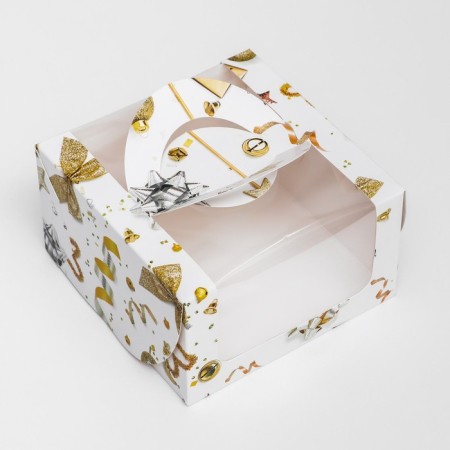 Bearbox under the Bento-Port with the Window "New Year with cones", 14 x 14 x 8 cm-6