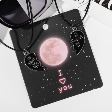 Kulons "Uenubles" flower and heart, black color on a black lace, 45 cm-1