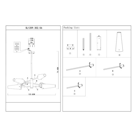 Ceiling lamp ST LUCE. SL1209.302.06. Morave. 6x40 watts, E14, 132x132x75.1 cm, bronze color, black-12