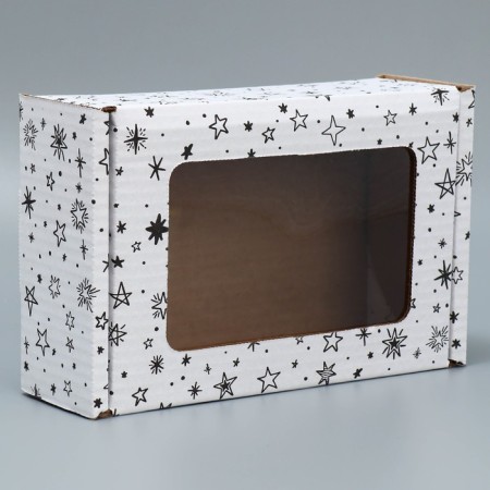Box a gift team with a window, packaging, "stars", white, 24x8x16 cm-1