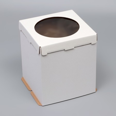 Box for a cake with a window, "circle", white, 26 x 26 x 30 cm-1