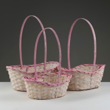 Camping of baskets, 26x19x9x10.5/34 cm, 33x24x11x13/42 cm, 30x21x10x11/38 cm, pink, bamboo