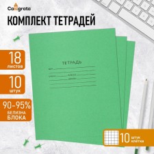 A set of notebooks of 10 pieces, 18 sheets in the cage of the Green Cover PDA, OFSET block, whiteness 92%