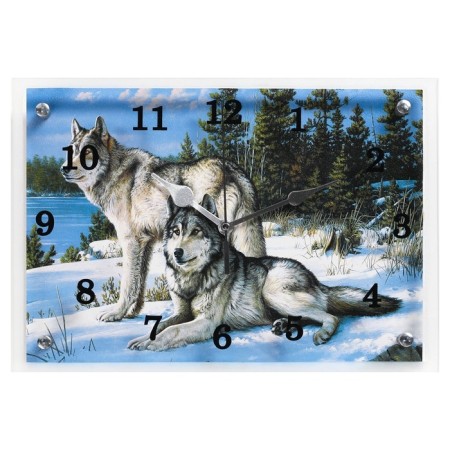 Carty clock, interior "wolves in the winter forest", silent, 25 x 35 cm