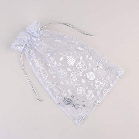 Gift bag "New Year's gifts", organza, white, 20 x 30 cm, New Year-4