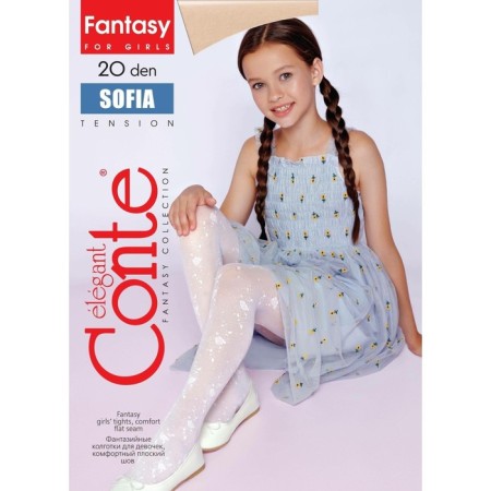 Children's tights with a Flower pattern CONTE Elegant Sofia, height 104-110 cm, color Bianco-2