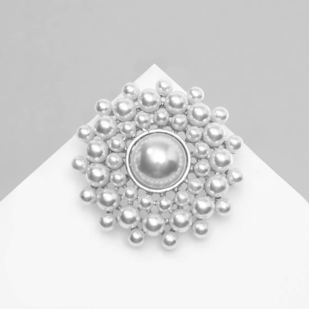 Brooch "Pearl confetti", white color in silver