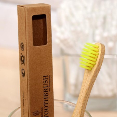Biocase bamboo toothbrush, mini, yellow-1