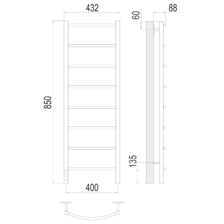 Terminus towel -sprayer "Classic" P8, 400x850 mm, left, chrome-2