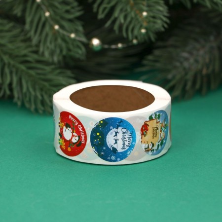 Stickers in the roll "Funny New Year", 500 pcs, 2.5 x 2.5 cm-1