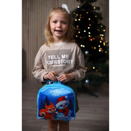 New Year's children's backpack "Happy New Year", squirrel and snowman, 26 × 24 cm-4