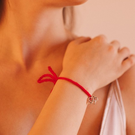 Bracelet-reinforcing "red thread" for love, heart, color silver, 20 size-2