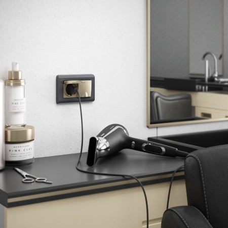 The W1172210 Double moisture protection socket, with grounding, with protective lids and curtains, champagne Riflene-2
