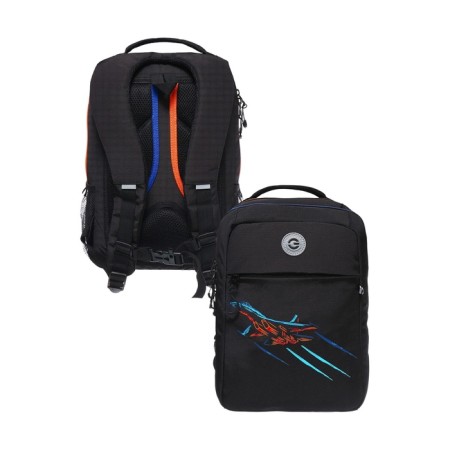 School backpack, 39 x 26 x 19 cm, Grizzly, ergonomic back, laptop department, black/orange