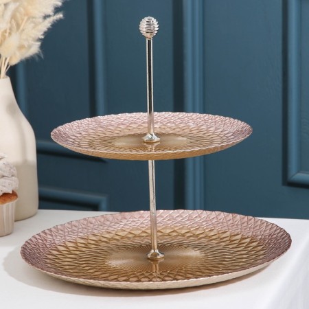 2-tier dish "Baroque", d = 21/28 cm, gold color with pink