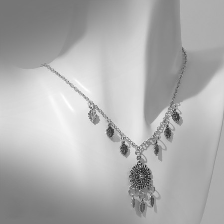 Necklace "India" leaves, color black silver, 32 cm-2