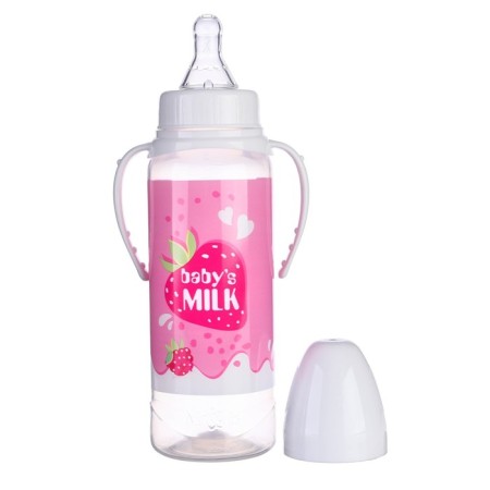 A bottle for feeding Gift "Strawberry milk", classic throat, 250 ml., 0 months, with a nipple, with handles-5