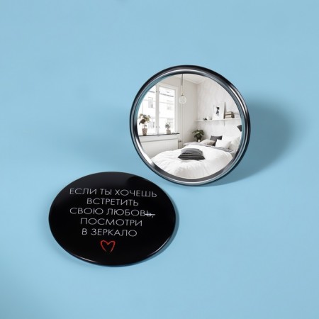 Pocket mirror “love”, d = 7 cm, black color-1