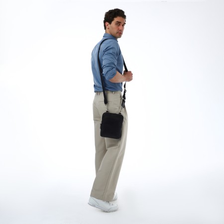 Male bag, textura over the shoulder, genuine leather, black color-8