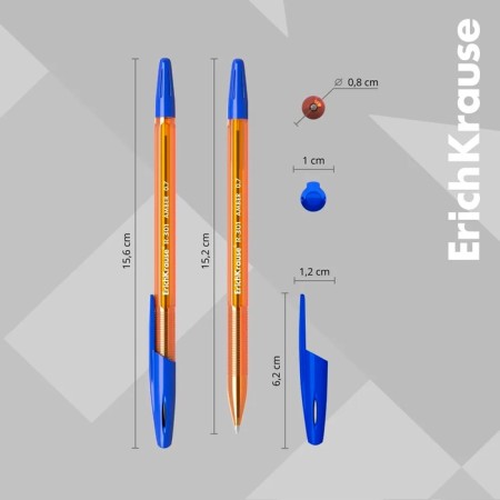 A set of ballpoint pens Erichkrause R-301 Amber Stick, 8 pieces, node 0.7 mm, blue ink blue-10