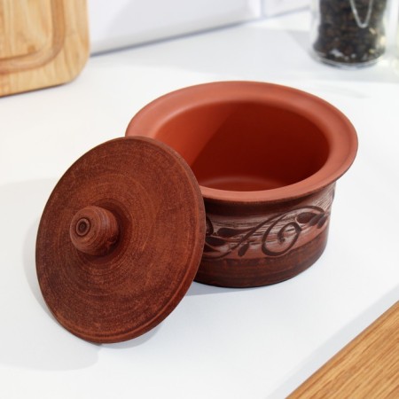 Coconut for julienne with a lid 0.2 l, 8x10x10 cm, Angob-6
