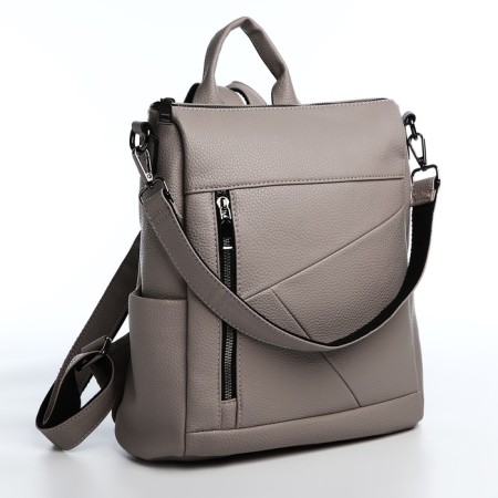 Women's backpack made of artificial leather with lightning, 4 pockets, gray color-3